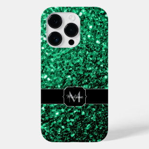 Coque Case-Mate iPhone Vert émeraude faux paillettes scintillent Monogram