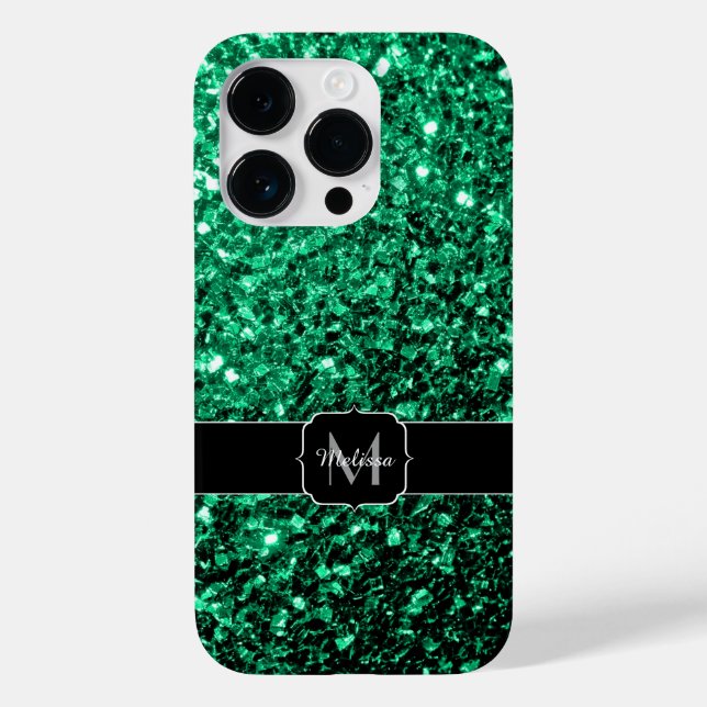 Coques Case-Mate iPhone Vert émeraude faux paillettes scintillent Monogram (Verso)