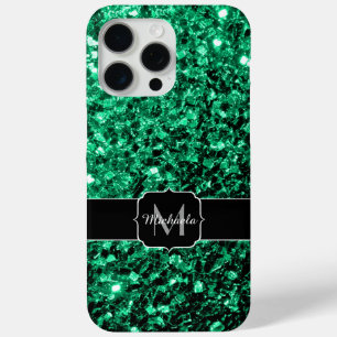 Coque Case-Mate iPhone Vert émeraude faux paillettes scintillent Monogram