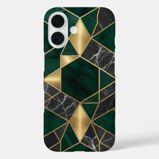 Coque Pour iPhone 16 Vert émeraude moderne Malachite Marbre et laiton 