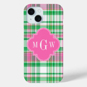 Coque Case-Mate iPhone Vert émeraude rose chaud blanc Madras prépa Monogr