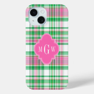 Coque Case-Mate iPhone Vert émeraude rose chaud blanc Prépa Madras Monogr