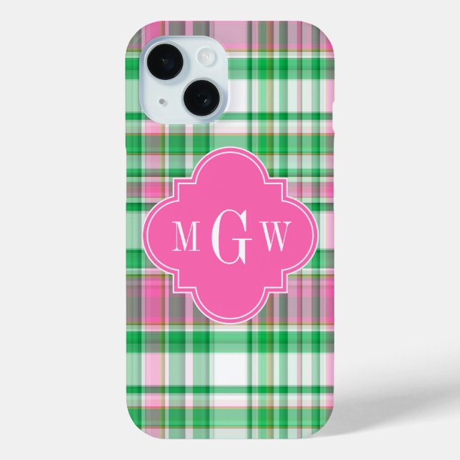 Coques Case-Mate iPhone Vert émeraude rose chaud blanc Prépa Madras Monogr (Verso)