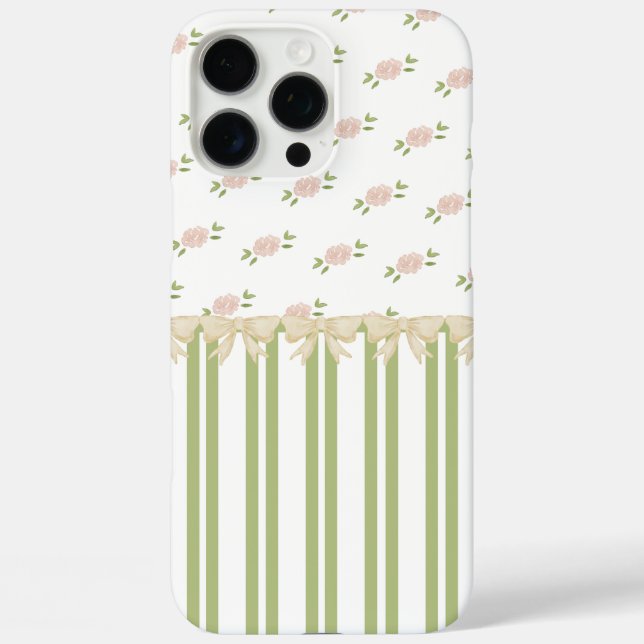 Coques Case-Mate iPhone Vert et blanc Fleurs roses rayées Paris Inspiré (Verso)