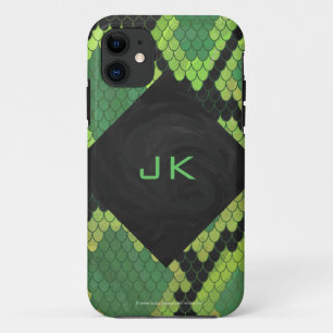 Coque Case-Mate Pour iPhone Vert et noir de serpent de monogramme