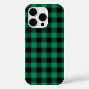 Coque iPhone 16 Pro Vert et noir festif à carreaux de Noël Buffalo