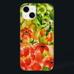 Coque Case-Mate iPhone Vert Fleurs de corail en fleurs sauvages Aquarelle<br><div class="desc">Fleurs vives et colorées en fleurs.</div>