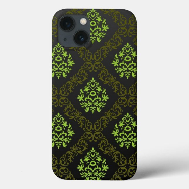 Coques Case-Mate iPhone Vert floral de papier peint (Verso)
