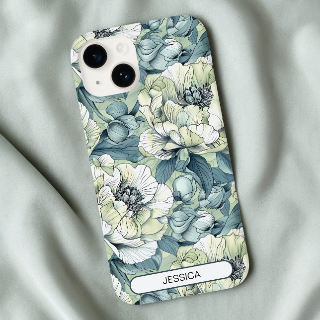 Coques Case-Mate iPhone Vert Floral Fleurs mignonnes Motif Custom Modern (Green Floral Cute Flowers Pattern Custom Modern Case-Mate iPhone Case)