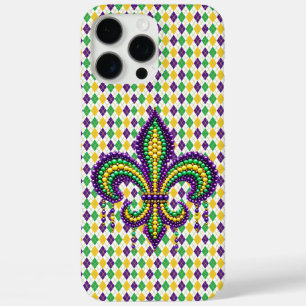 Coque iPhone 16 Pro Max Vert jaune pourpre Mardi Gras fleur de lis