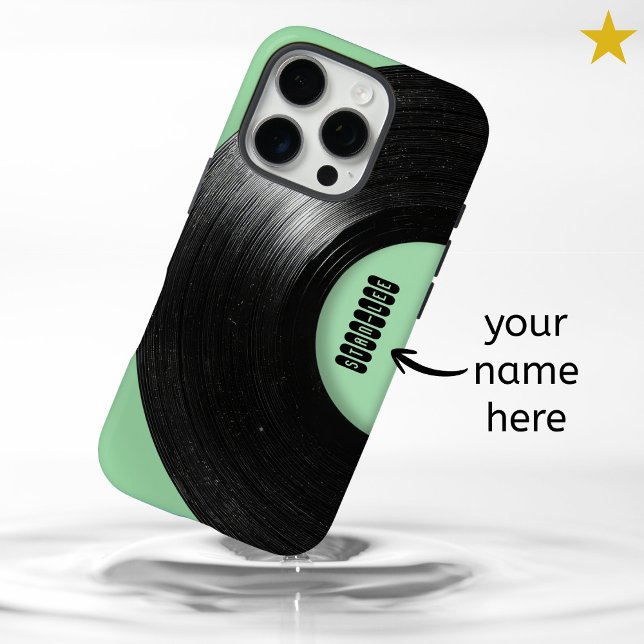 Coques Case-Mate iPhone Vert Menthe Disque Vinyle Rétro Nom Personnalisé (Créateur téléchargé)