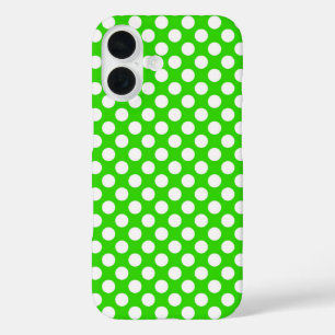 Coque Pour iPhone 16 Vert néon avec Pois blancs