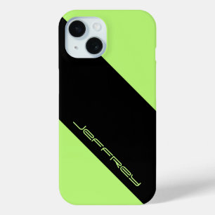 Coque Case-Mate iPhone Vert néon et noir, une bande, nom, minimaliste