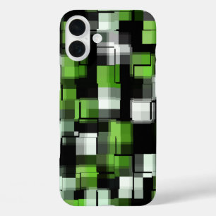 Coque Pour iPhone 16 Plus Vert noir blanc Motif moderne