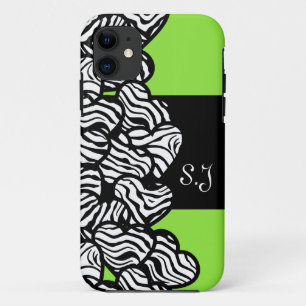 Etui iPhone Case-Mate Vert noir blanc zèbre motif coeur monogramme
