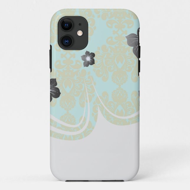 Coques Case-Mate iPhone vert olive et aqua  damas de fleur (Dos)
