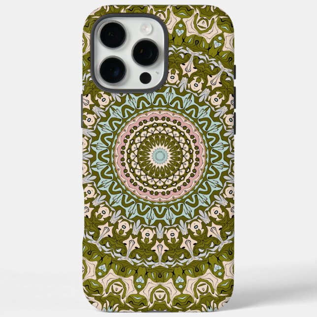 Coques Case-Mate iPhone Vert olive et motif mandala pastel (Verso)