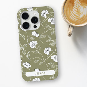 Coque Case-Mate iPhone Vert olive Fleur Simple Floral Moderne Nom