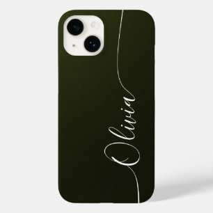 Coque Case-Mate iPhone Vert Pailleté Élégante Calligraphie Script Nom