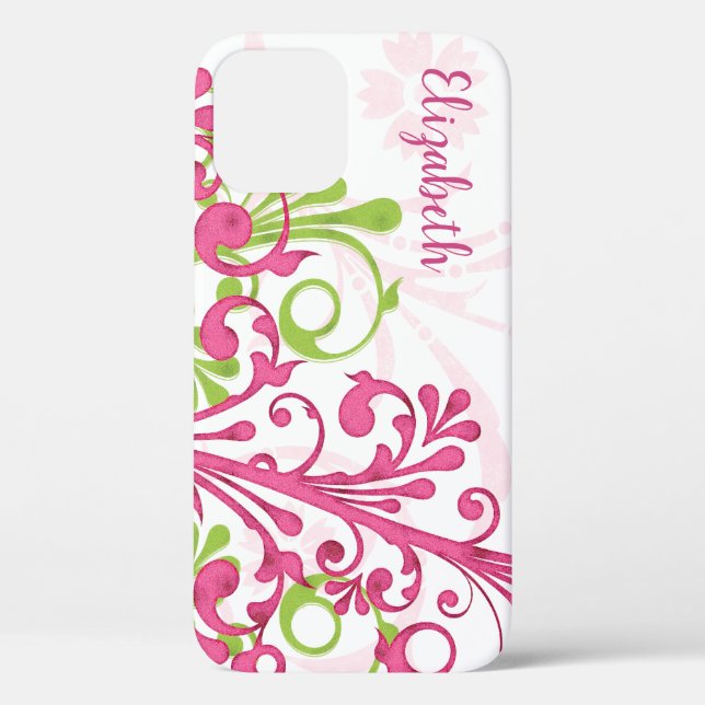 Coques Case-Mate iPhone Vert rose Blanc Abstrait Floral (Verso)