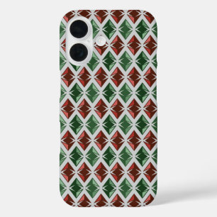 Coques iPhone 16 Vert rouge de gemmes géométriques de DIAMANTS