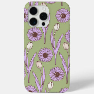 Coque Case-Mate iPhone Vert violet rétro Y2K Funky Hippie Flower Motif
