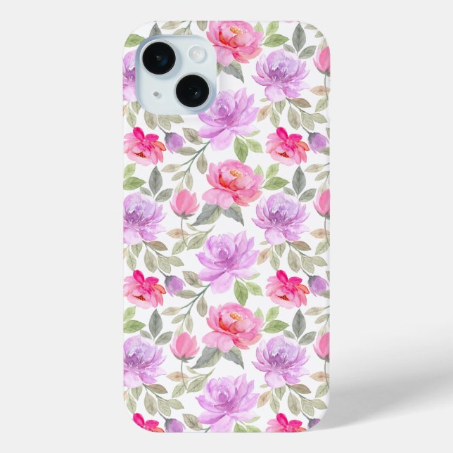 Coques Case-Mate iPhone Vibe Printanier Frais : Dessin Floral Rose et Viol (Verso)