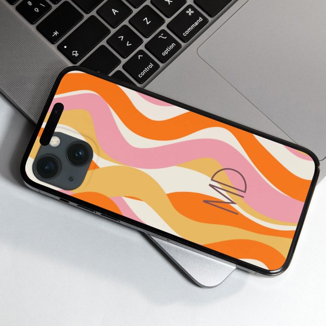 Coques Case-Mate iPhone Vibe Rétro Années 60 Roses Orange Abstrait (Créateur téléchargé)
