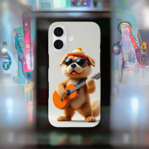 Coque Pour iPhone 16 Vibes à mâchoires : Chien mignon avec guitare