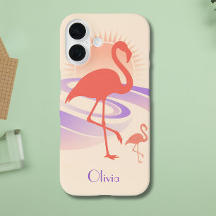 Coque Pour iPhone 16 Vibes de Flamant rose des années 80 - Pastel Sunse