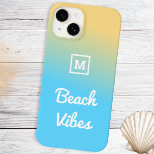 Coque Case-Mate iPhone Vibes de plage moderne bleu jaune Ombre Monogramme