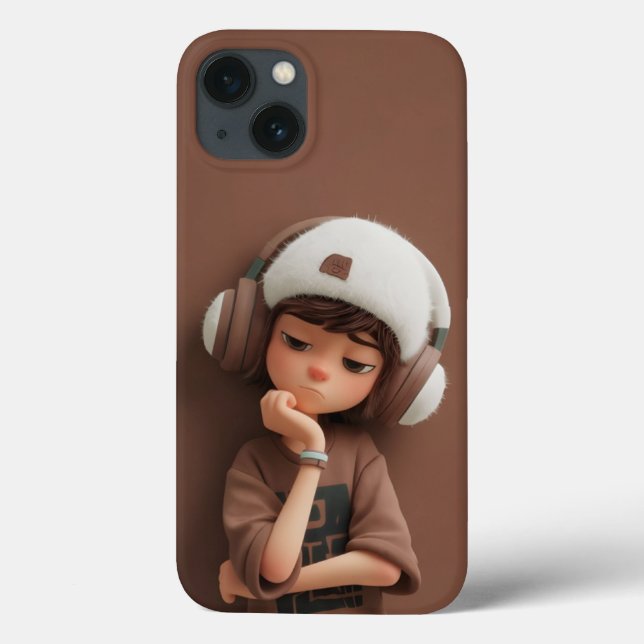 Coques Case-Mate iPhone Vibes Décontractées : Garçon Esthétique avec Casqu (Verso)