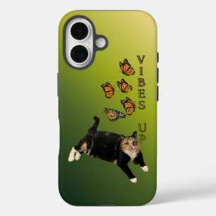 Coque Pour iPhone 16 VIBES UP - Chat calicot et papillons monarques