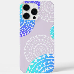 Coque iPhone 16 Pro Max Vibrant Aqua Blue Random Mandala sur rose