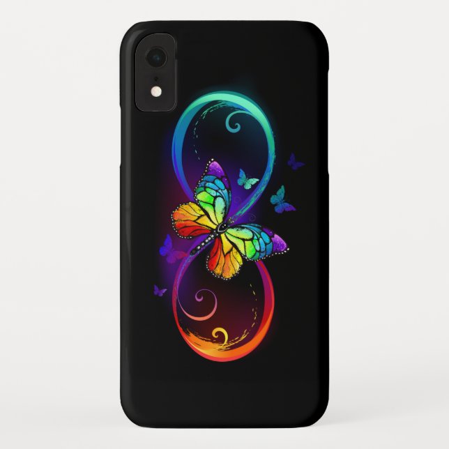 Coques Case-Mate iPhone Vibrant infinity with rainbow butterfly on black (Dos)