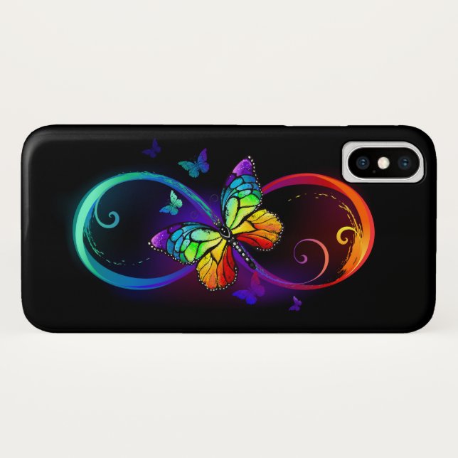 Coques Case-Mate iPhone Vibrant infinity with rainbow butterfly on black (Dos (Horizontal))