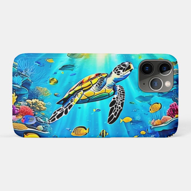Coques Case-Mate iPhone Vibrant Sea Turtle Reef Art (Dos (Horizontal))
