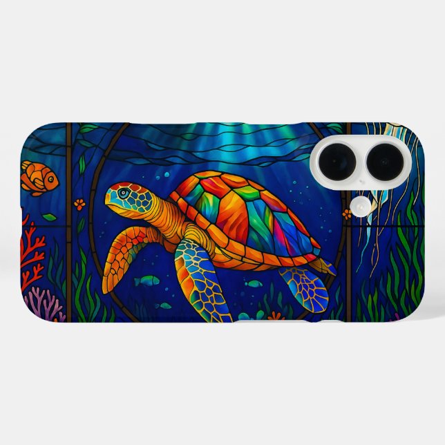 Coques Case-Mate iPhone Vibrant Stained Glass Sea Turtle Ocean Design (Verso (horizontal))