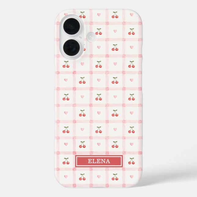 Coques Case-Mate iPhone Vichy rouge avec cerises et noeuds papillon monogr (Verso)