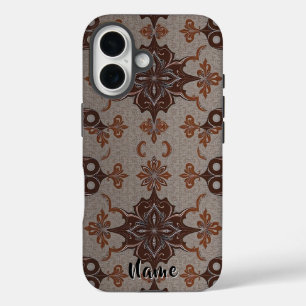 Coque Pour iPhone 16 Victorian Damask Brown Cuivre Motif