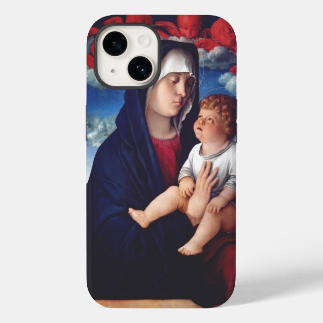 Coques Case-Mate iPhone Vierge Marie avec Bébé Jésus et les chérubins roug (Verso)