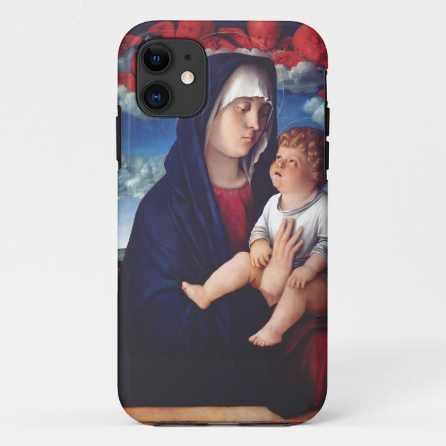 Coques Case-Mate iPhone Vierge Marie avec Bébé Jésus et les chérubins roug (Dos)