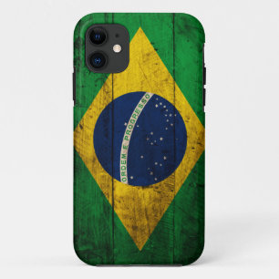 Coque iPhone 11 Vieux drapeau en bois du Brésil