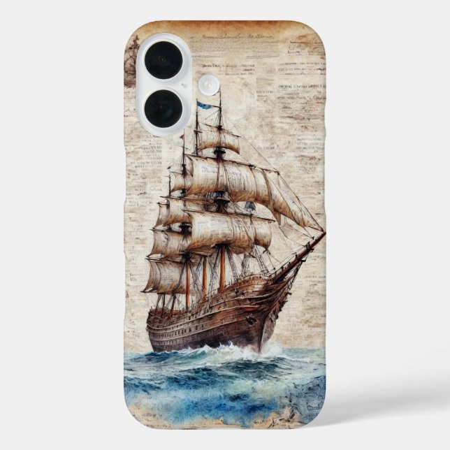 Coques Case-Mate iPhone Vieux navire dans l'océan sur parchemin  (Verso)