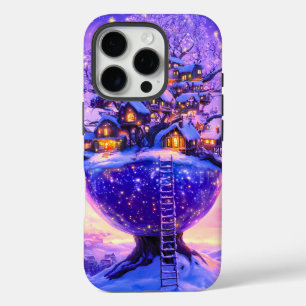 Coque iPhone 16 Pro Village enneigé de l'arbre de Fantasy d'hiver pays