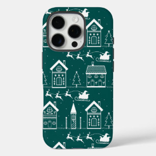 Coque iPhone 16 Pro Village nordique de Noël enneigé
