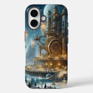 Coque Pour iPhone 16 Ville ancienne futuriste Steampunk avec méduses