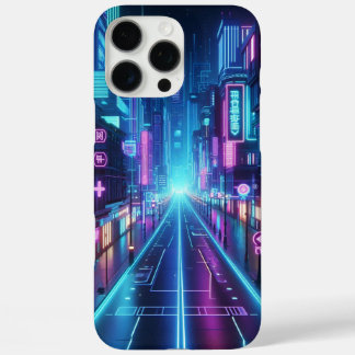 Coque iPhone 16 Pro Max ville futuriste de néon