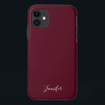 Case-Mate iPhone Case Vin Bourgogne uni couleur chic monogramme personna<br><div class="desc">Boîtier de téléphone couleur solide et chic en bordeaux,  mon teint préféré de rouge foncé. Une magnifique couleur de vin avec votre joli monogramme personnalisé. Personnalisez avec votre nom dans un élégant script blanc.</div>