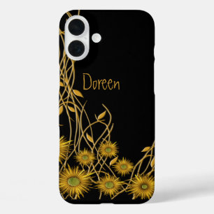 Coques iPhone 16 Plus Vin Floral Jaune Doré Abstrait Oeuvre personnalisé